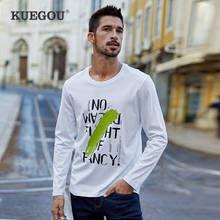 Kuegou 2021 algodão impressão branca camiseta masculina, camiseta de marca manga comprida estampa para homens plus size tops 100% 2024 - compre barato