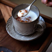 Taza de cerámica de estilo japonés con platillo, tazas de cerámica para oficina, café, desayuno, leche, flores, té, arte para beber, 200ml 2024 - compra barato