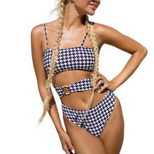 2021 Women Plaid One-piece Swimsuit Spaghetti Strap Hollow Out Swimwear Sexy Backless High Waist Bathing Suit Beach Wear 2024 - buy cheap