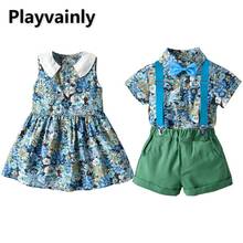 Conjuntos de roupas de verão, irmã, irmão, menino, manga curta floral, camisa + shorts, vestido de menina, roupa de moda, roupas de crianças e100147 2024 - compre barato