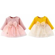Vestido infantil de princesa para meninas, roupas para recém-nascidos de 0 a 5 anos, fashion, com laço grande, primavera, outono 2024 - compre barato