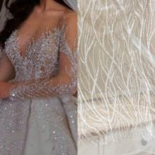 Плотная бисерная кружевная ткань для свадебного платья, 3D жемчужная свадебная ткань L ace, свадебное платье цветочное кружево по двору 2024 - купить недорого