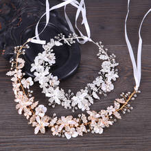 Slbridal de pérolas florais com fio e cristais de strass, acessórios para cabelo para casamento, pente de cabelo para noiva, joias femininas 2024 - compre barato