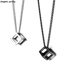 Retro Hollow Cube Pendant For Men Stainless Steel Square Vintage Necklace Punk Geometric Collier Chain Pendant Necklace 2024 - buy cheap