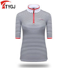 Women Short Sleeve Striped Golf Shirt Zipper Collar Training Tops Ladies Quick-dry Slim Golf T-shirts Apparel S-XL D0803 2024 - buy cheap