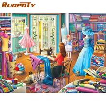 RUOPOTY Diy Frame Clothing Store Landscape Painting By Numbers Kit Modern Wall Art Picture Acrylic Paint By Numbers For Gift 2024 - buy cheap