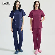 Fantasia com botões matagal blusa, calças com bolso manga curta uniforme de beleza uniforme spa equipamento de animais de estimação roupas de trabalho 2024 - compre barato