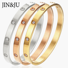 JIN & JU-pulseras de oro rosa para mujer, brazaletes de cristal blanco inoxidable, joyería de moda de Dubái, regalo de cumpleaños 2024 - compra barato