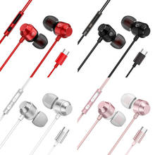 Earphone type-c Wired for Video call Audio Wire headset Metal Heavy Bass phones with microphone In-ear corded headphones hifi 2024 - buy cheap