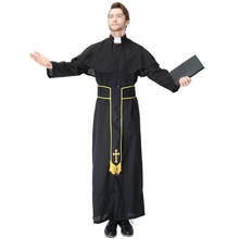 Disfraz de sacerdote Noble negro para hombres, traje de Pastor religioso, padre, fiesta de Halloween, Purim, Mardi Gras, elegante 2024 - compra barato