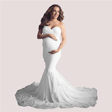 Trompete vestidos de maternidade para sessão de fotos vestido de mulher grávida shoulderless vestido de gravidez fotografia vestido de chuveiro do bebê 2024 - compre barato