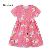 Zeebread Pink Summer Unicorns Girls Dresses For Party Cotton Baby Clothes Hot Selling Kids Costume Children Tunic Dress 2024 - buy cheap