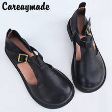 Careaymade-Genuine leather big shoes retro British style ugly cute women's shoes soft sole original handmade single shoes 2024 - buy cheap