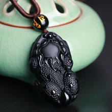 Natural Black Obsidian Beads Necklace Hand-Carved Tiger Jade Pendant Fashion Charm Jewellery Amulet for Man Women Gifts Jewelry 2024 - buy cheap