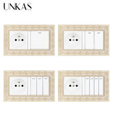 UNKAS 4D Zinc Alloy Metal Panel Russia Spain French Socket + 1 2 3 4 Gang 1 / 2 Way On / Off Light Switch Embossing Retro Frame 2024 - buy cheap