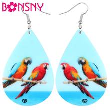 Bonsny Acrylic Teardrop Double Macaw Parrot Bird Earrings Animal Drop Dangle Jewelry For Women Girls Teens Kids Charms Gift Bulk 2024 - buy cheap