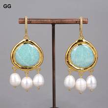 GuaiGuai Jewelry Natural Green Amazonites Cultured White Rice Pearl Dangle Earrings For Women 2024 - buy cheap