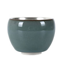 Cerâmica teacup prata esterlina 999 genuíno kung fu artesanal forro silvering chá único copo casa chá verde teaware 2024 - compre barato