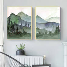 Pintura em tela de parede, natureza, montanhas, aquarela, arte de parede, evergree, árvores, posteres e impressões, imagens de parede, decoração de quarto de casa 2024 - compre barato