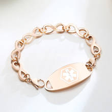Free Engraving Medical Alert ID Bracelet for Women Rose Gold Endless Love Infinity Chain Link Stainless Steel Bracelet 2024 - купить недорого
