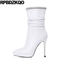 Botas de tacón alto para mujer, zapatos de diseñador exóticos de lujo, punta estrecha, Stiletto, fetiche, Stripper, color blanco, talla grande, 2021 2024 - compra barato