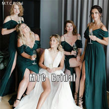 Vestido de dama de Honor largo verde para mujer, ropa de fiesta de boda con abertura alta y tirantes finos, Sexy, talla grande, venta al por mayor 2024 - compra barato