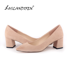 LOSLANDIFEN Autume Fashion Thick High Heels Shoes Elegant Wedges Office Pumps Pointed Toe Boat  Girl Wedding 2024 - buy cheap