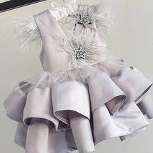 Real Picture Infant Girl Clothes Feather Satin Tulle Princess Birthday Party Dress Christening Gown Kid Size 1-14Y 2024 - buy cheap