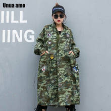 Unua amo-gabardina larga de camuflaje para mujer, ropa de calle, diseño de parche con remaches, cortavientos de gran tamaño, 2021 2024 - compra barato