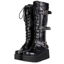 Zapatos angelicales con estampado mori para mujer, botas punk para motocicleta, botas lolita, tacones altos, cuñas, tacones, hebillas, cordones, cremallera, 33-47 2024 - compra barato