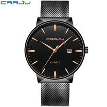 Crrju relógio masculino de aço inoxidável, relógio ultra fino de quartzo em aço inoxidável preto 2024 - compre barato