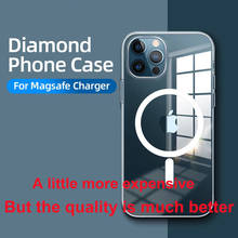 Caso claro do telefone para o iphone 13 12 pro max 12 mini caso suporte para magsafe de carregamento sem fio luxo transparente voltar capa para pc 2024 - compre barato