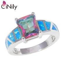 CiNily Created Blue Fire Opal Mystic Zirconia Silver Plated Wholesale For Women Jewelry Engagement Gift Ring Size 6-10 OJ9402 2024 - buy cheap