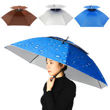 Двухслойная шляпа-зонт для мужчин и женщин, складная Кепка от солнца и дождя с регулируемой головной повязкой, для рыбалки, кемпинга, походов 2024 - купить недорого