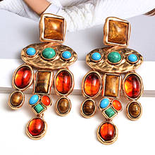 New Vintage Metal Colorful Stone Earrings High-quality Crystal Dangle Long Drop Earring Statement Jewelry Accessories For Women 2024 - buy cheap