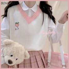 Sweater Vest Women Kawaii Embroidery Pink College Girls Knitwear Spring Fall All-match Popular Korean Womens Sleeveless Sweaters 2024 - buy cheap