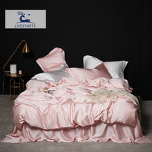 Conjunto de roupa de cama de luxo feminino, conjunto de roupa de cama em seda rosa 100% pura e saudável, capa de edredom e lençol liso 2024 - compre barato
