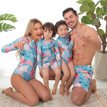 2021 Family Matching Swimsuit Women Leaf Mother Daughter Kid Boy Girl Child Swimwear Men Trunks Long Sleeve Bathing Swim Suit 2024 - buy cheap
