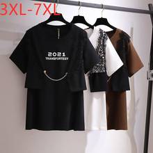 Camiseta holgada de algodón de manga corta para mujer, camisa de encaje negro con diseño de verano, talla grande, 3XL, 4XL, 5XL, 6XL, 7XL, novedad de 2021 2024 - compra barato