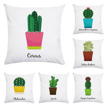 Funda de almohada de Cactus con dibujos animados, cubierta de cojín cuadrada de poliéster para sofá, flores impresas decorativas para el hogar, CR017 2024 - compra barato