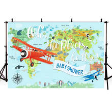 Backdrop photo studio world map plane travel theme birthday party baby shower custom photography background photocall printed 2024 - buy cheap