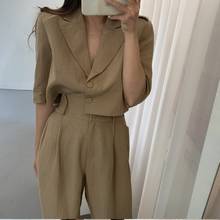 2021 Korean Summer Fashion 2 Piece Set Women Elegant Short Blazer + High Waist Wide leg Pants Female Outfit 2024 - buy cheap