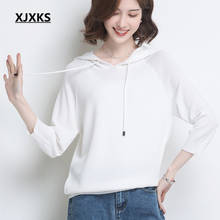 XJXKS 2020 spring summer new fashion hooded women thin sweater comfortable linen knitted sweater women pullover 2024 - buy cheap