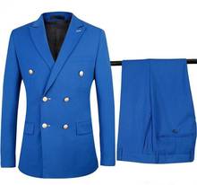 Esmoquin azul real para hombre, traje de dos piezas con solapa de doble botonadura, Blazer de pico, chaqueta y pantalones para novio 2024 - compra barato