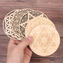 1pc nova quente chakra flor de vida símbolo natural madeira redonda borda círculos esculpida coaster para pedra conjunto cristal diy decoração cura 2024 - compre barato