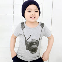 Camisetas de algodón de manga corta para niños y bebés, Tops con estampado de cámara de dibujos animados, ropa informal gris de verano 2024 - compra barato