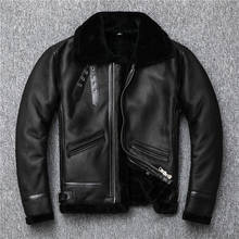 B3 Leather Jacket For Men Shearling Vintage Sheepskin Genuine Leather Jacket B3 Fur Leather Coat 2024 - buy cheap