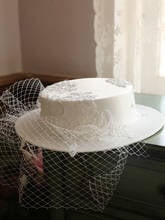 2020 Luxury Veil Flat Brim Fedora Hat Women Lace Flower Applique Fascinator Hat Bride Cocktail Derby Prom White Mesh Wedding Hat 2024 - buy cheap