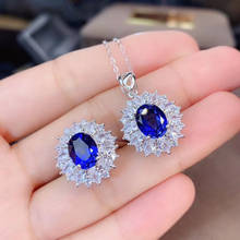 Personality Trend Natural and Real Sapphire Set 925 Sterling Silver,1pc Sapphire Ring,1pc Sapphire Pendant 2024 - buy cheap
