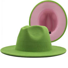 New Arrival Outer Green Inner Pink Wool Felt Jazz Fedora Hats Men Women Wide Brim Panama Trilby Cap Wholesale 2024 - buy cheap